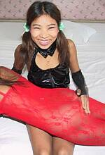 Cute asian spank girls in red lace and black vinyl